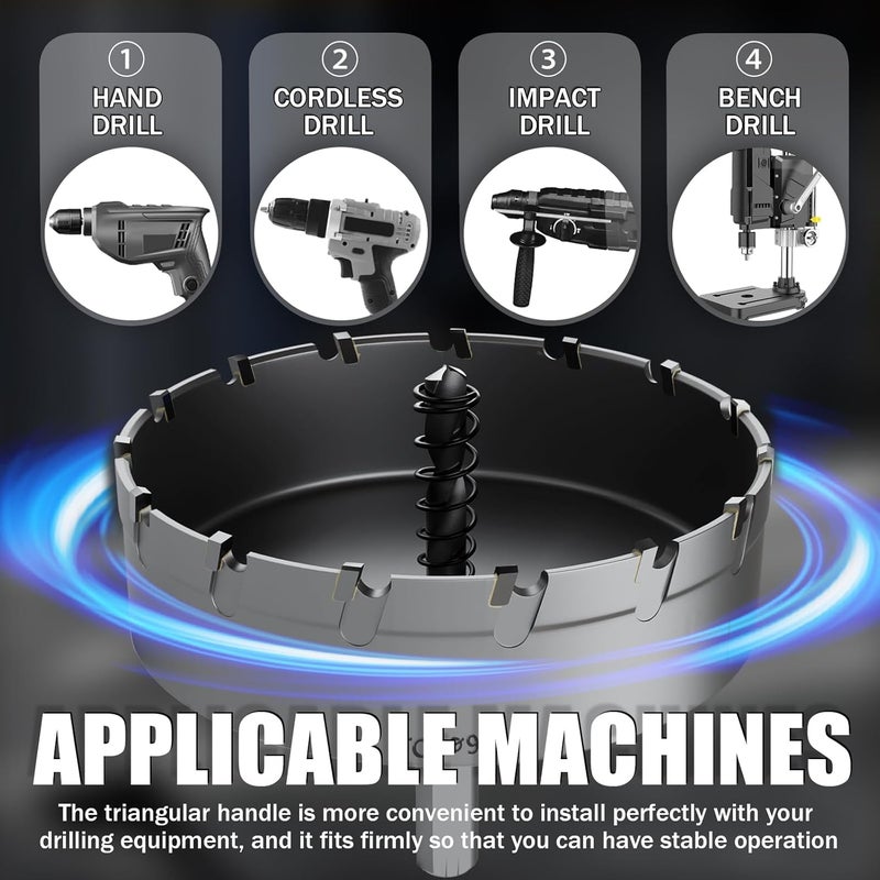 GSTK Heavy Duty Carbide Hole Saw Set, 3-3/4” (95mm), Extra Deep Cutting Depth of 1.1 Inches (28mm) - Ideal for Stainless Steel, Mild Steel, Iron, Copper, Brass, and Plastic - Image 3